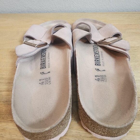 Birkenstock Sandals Womens Size 10 EU41 Pink Siena Big Buckle Suede Slides Cork - Picture 3 of 11